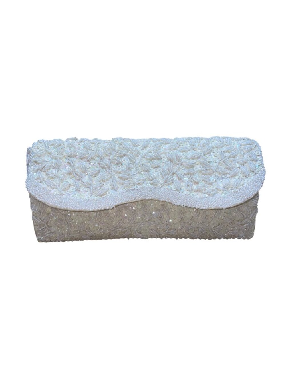 Vintage Handmade Women’s White Satin Beaded Clutch
